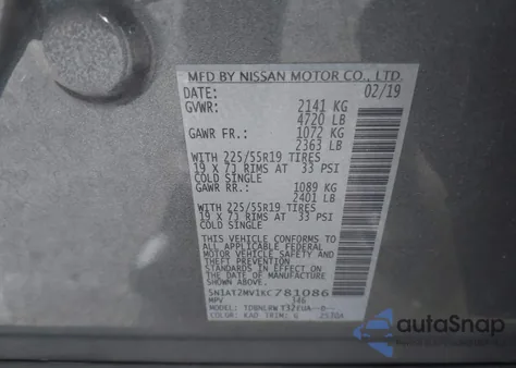 2019 Nissan Rogue Sl из США, поврежденный, VIN 5N1AT2MV1KC781086